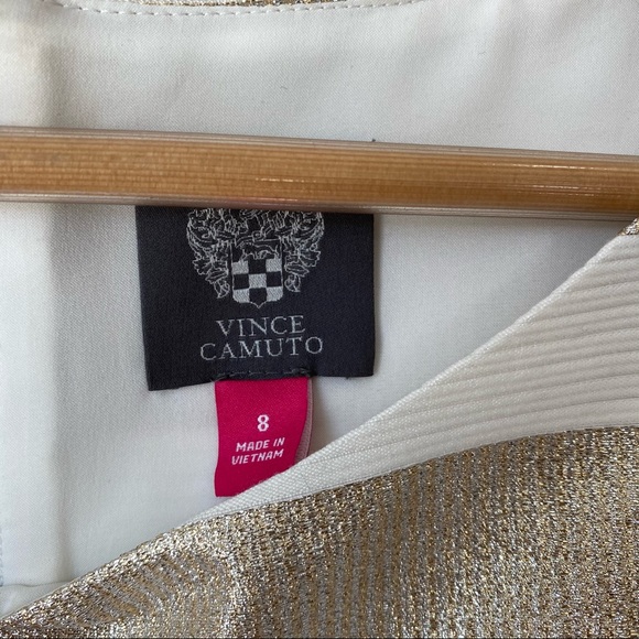 Vince Camuto Metallic Gold Ivory Fit Flare Dress 8 - Picture 4 of 12